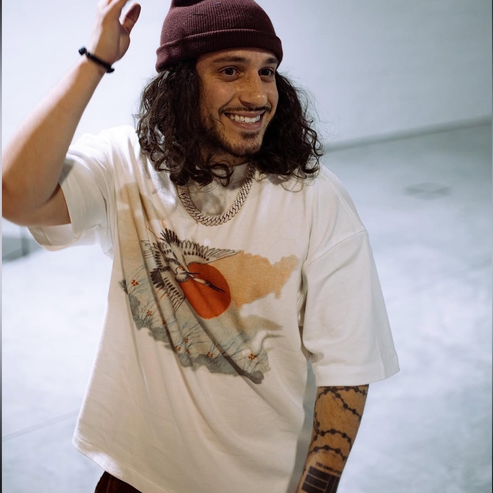 YMC crane organic cotton piece dyed tee shirt large